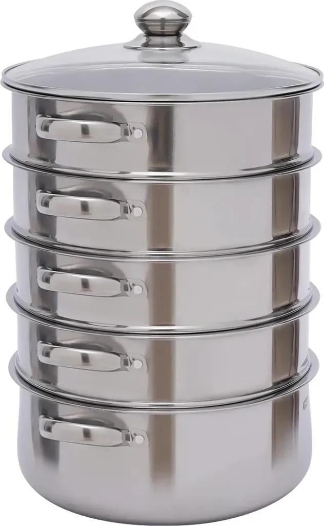 Pentola a Pressione e Vaporiera 28cm in Acciaio - Set Multistrato 5 Piani