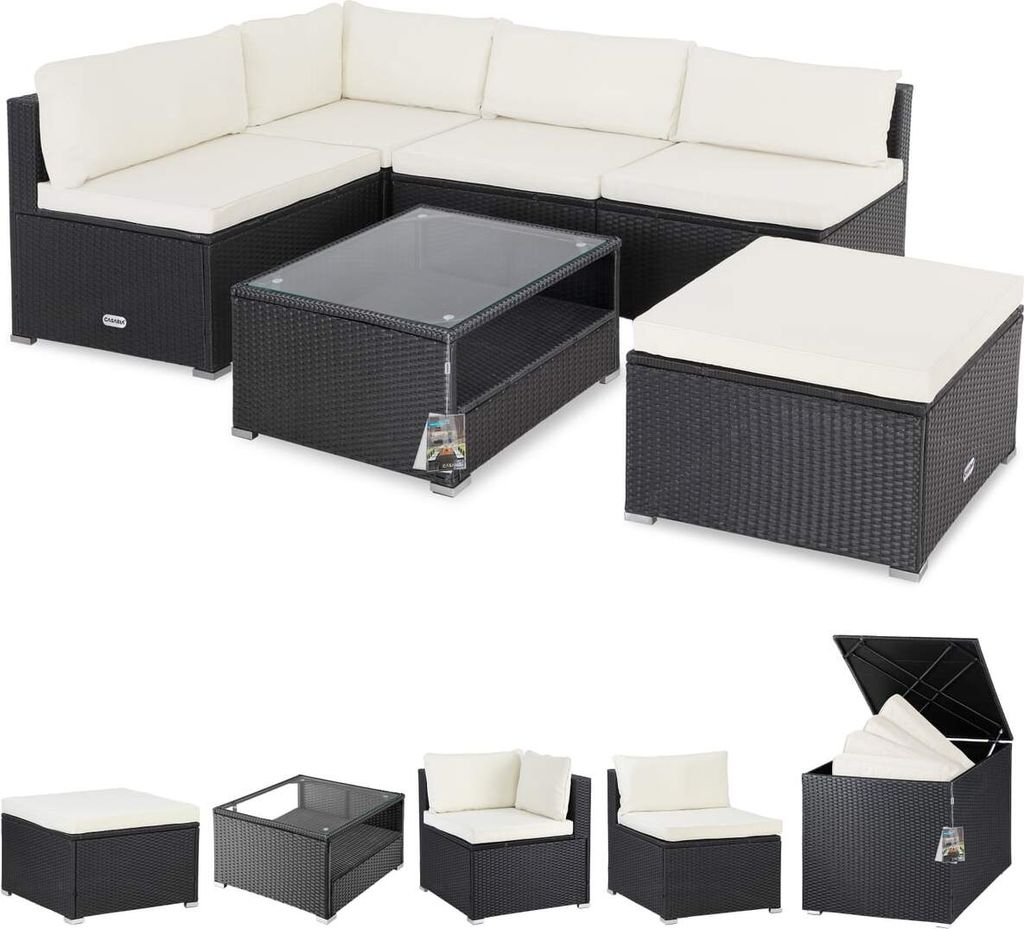 CASARIA Gartenmöbel Set Lounge inkl. Auflagenbox 318L Outdoor mit Tisch Auflagen Sitzgruppe Wetterfest Polyrattan Terrasse Garten Balkonmöbel S...
