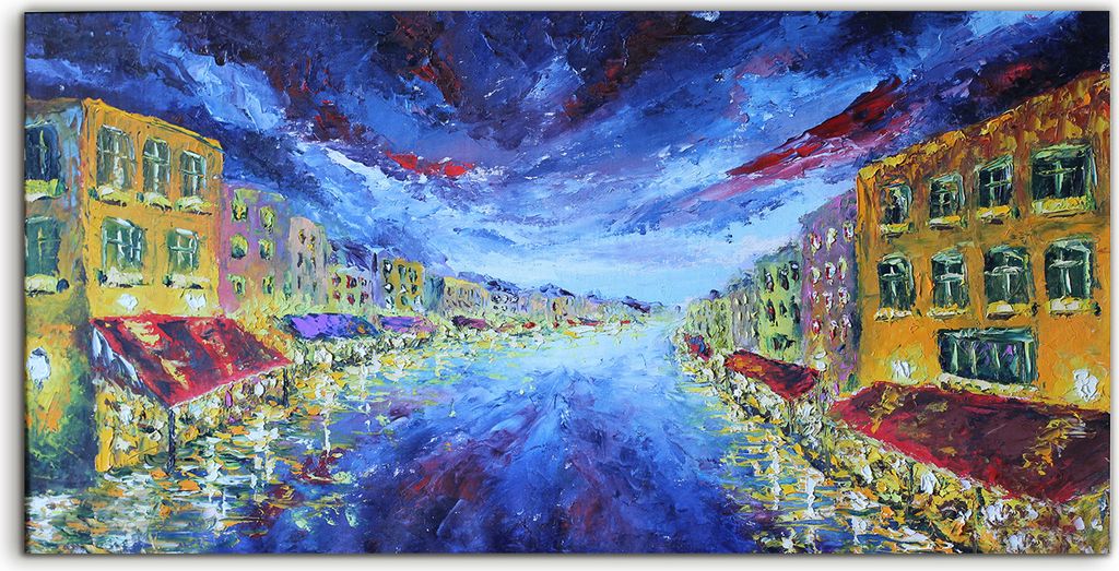 Coloray Acrylbild 100x50 Wandbild Acrylbilder Foto Nächtliches Stadtbild Malerei