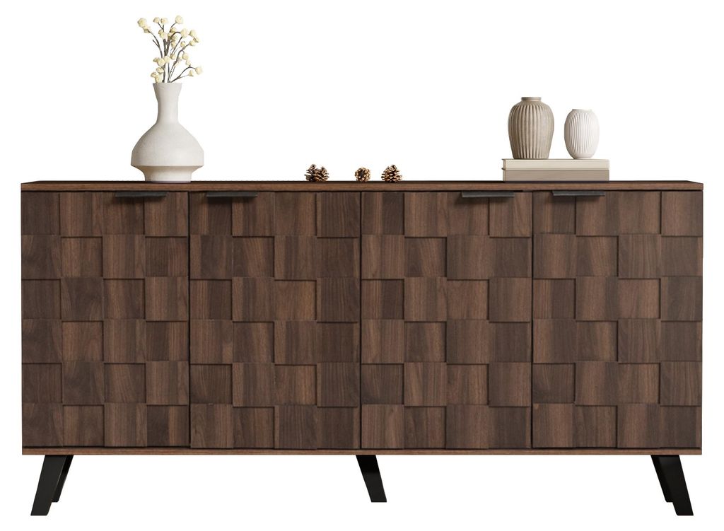 Moderner Sideboard mit 4 Türen in dunkler Holzmaserung, Produktbild 