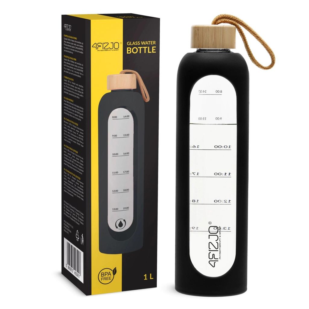 4FIZJO Skleněná láhev na pití 1000 ml, černá Obrázek produktu 