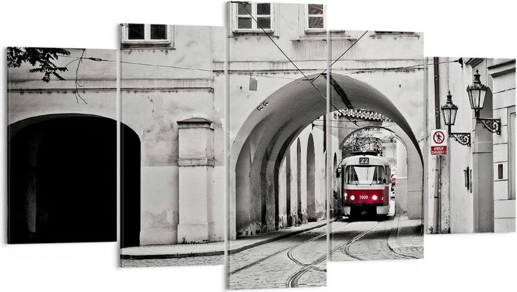 Bild auf Leinwand - Leinwandbild - 5 Teile - Tschechisch Straßenbahn Prag - 160x85cm - Wand Bild - Wanddeko - Wandbilder - Leinwanddruck - Bilder ...