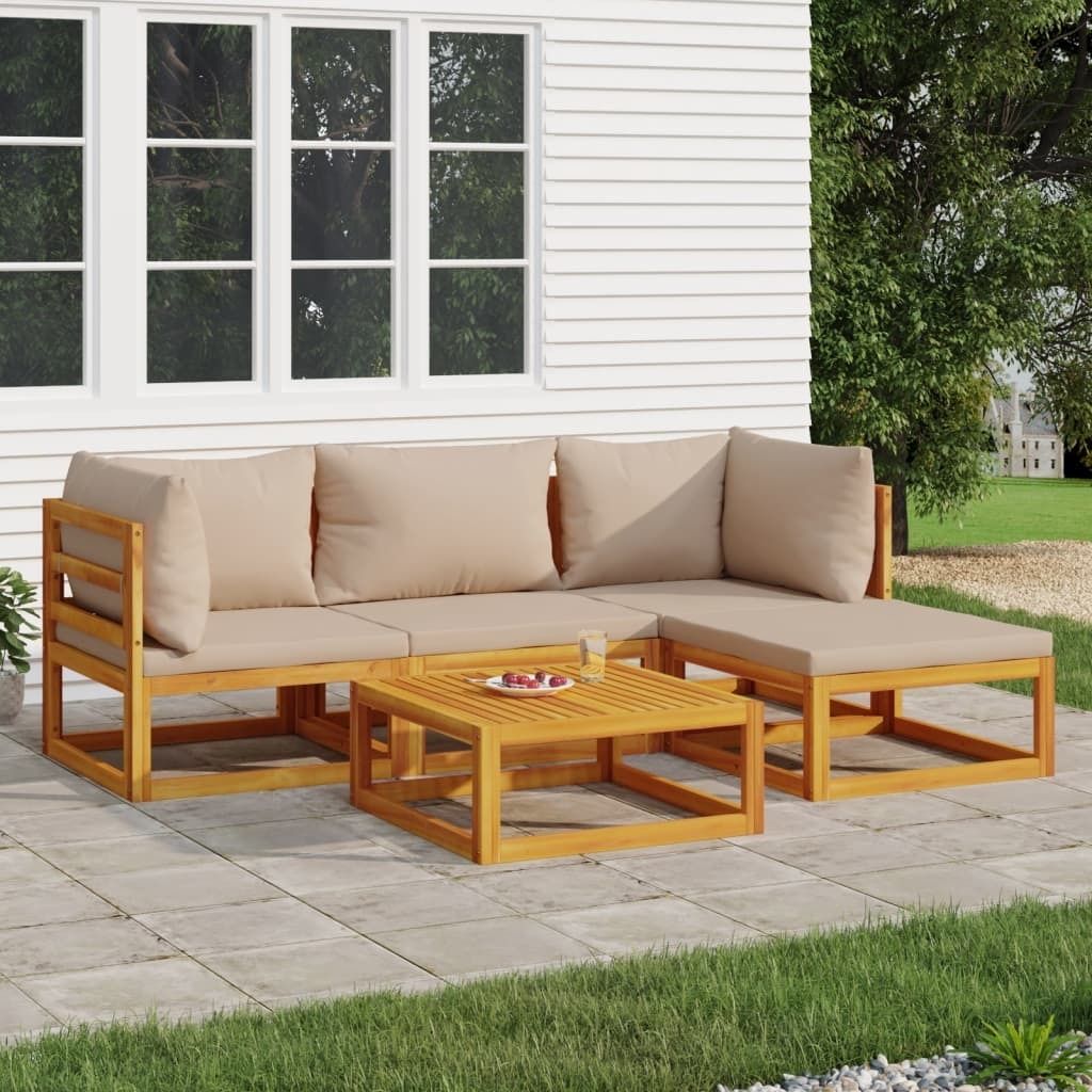 The Living Store 5-tlg. Garten-Lounge-Set mit Taupe Kissen Massivholz