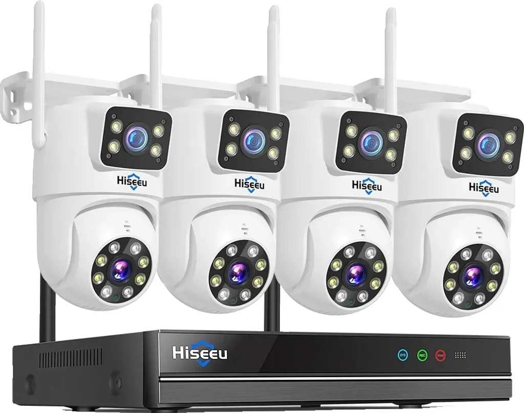 Hiseeu Système de Surveillance 16CH NVR et 4 Caméras 6MP Double Objectif