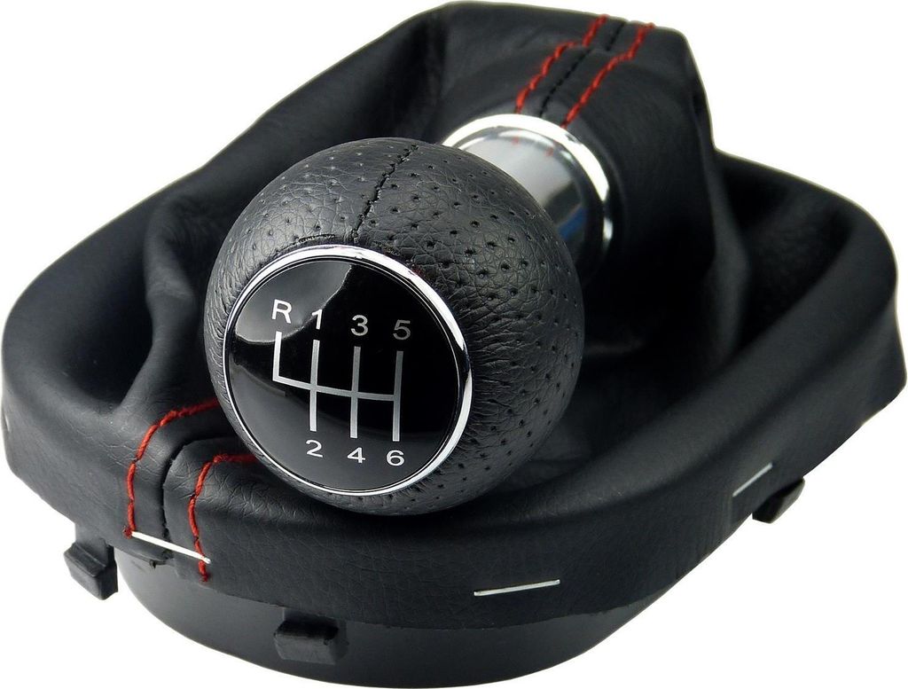 Schaltsack Schaltmanschette Naht Rot Schaltknauf für VW Touran 1T1 1T2 1T3 + VW Caddy 2K III mit Rahmen 6 Gang