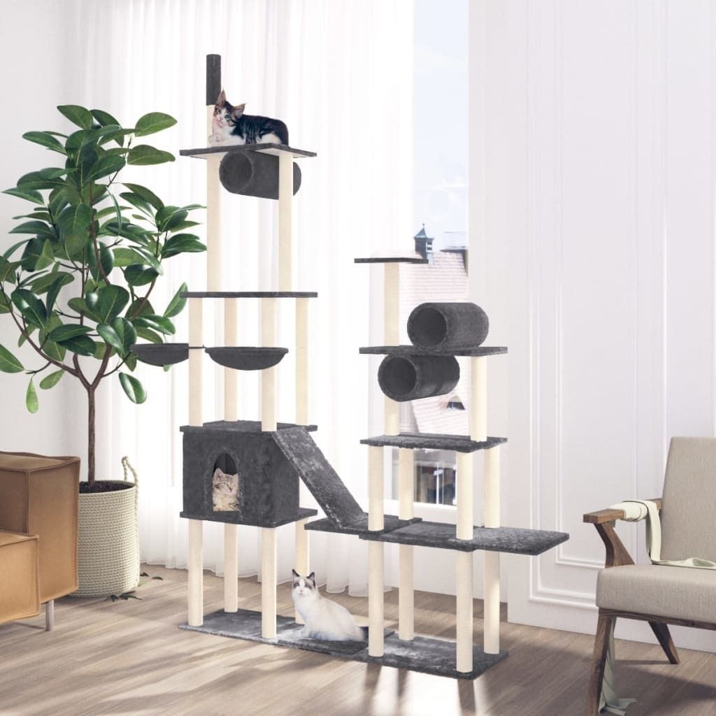 The Living Store Kratzbaum mit Sisal-Kratzsäulen Dunkelgrau 279 cm