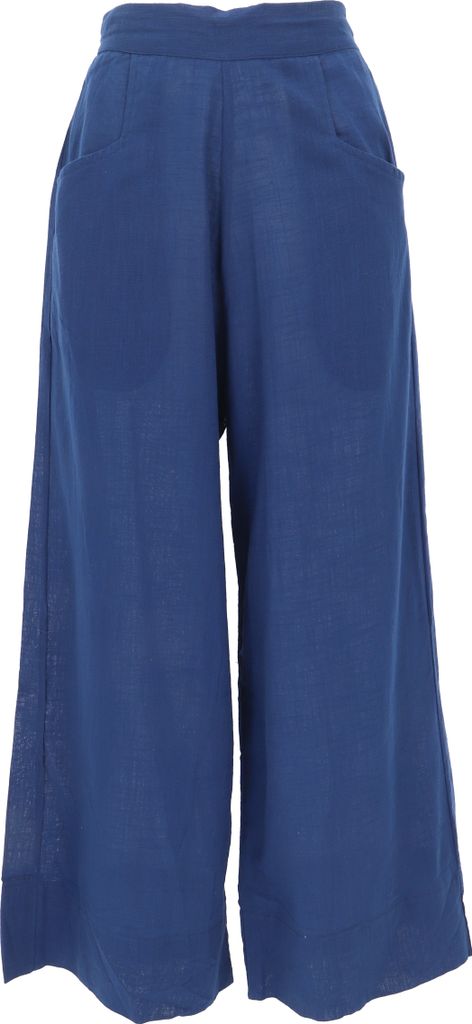 Boho Baumwollhose mit Hohem Bund, Bequeme Marlenehose - Blau, Damen, Baumwolle, Größe: S