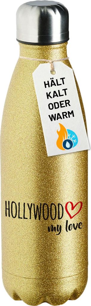 Huuraa Trinkflasche Hollywood my love 500ml Gold Edelstahl Wasserflasche Trinkflasche Geschenkidee