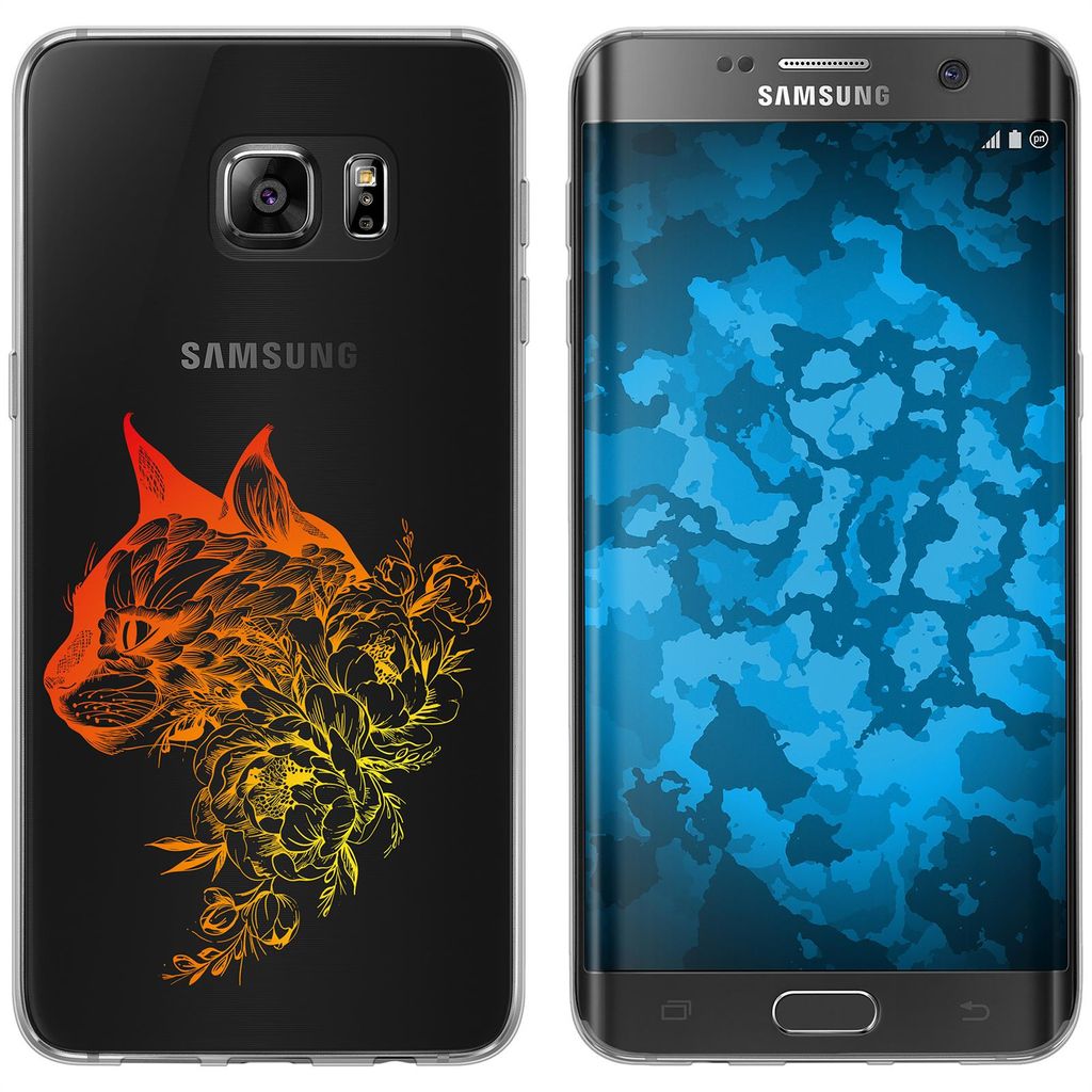 PhoneNatic Case kompatibel mit Samsung Galaxy S7 Edge Silikon-Hülle Floral Katze M2-2