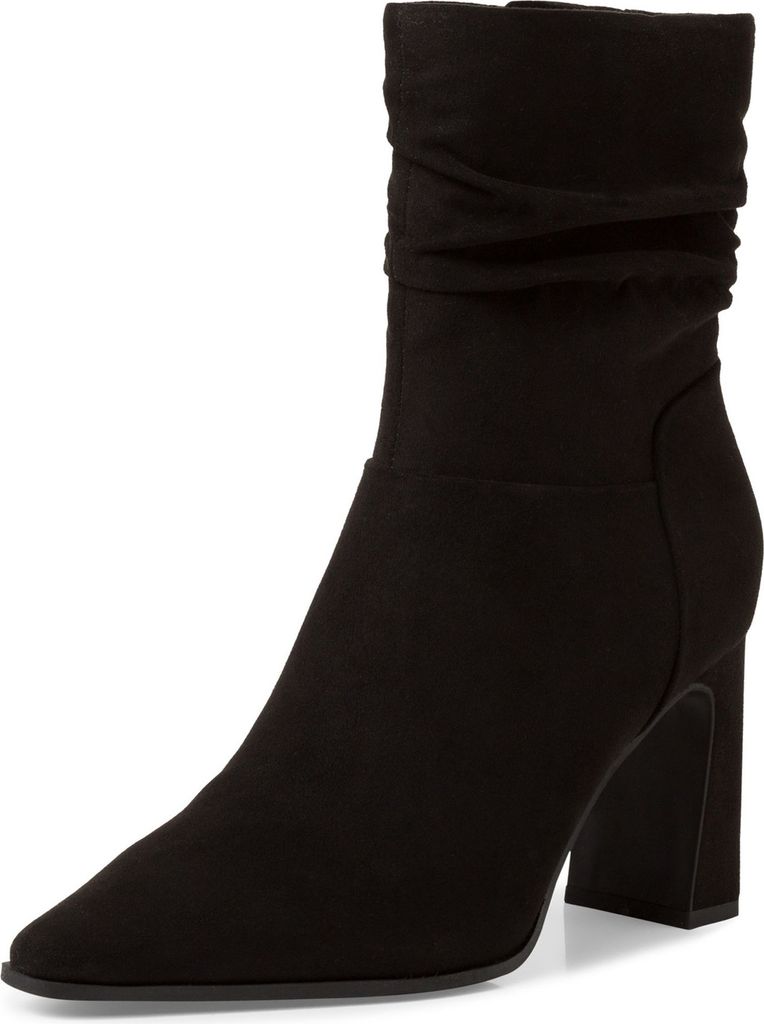 MARCO TOZZI Damen Stiefelette geraffter Schaft Blockabsatz spitz 2-25371-43, Größe:38 EU, Farbe:Schwarz