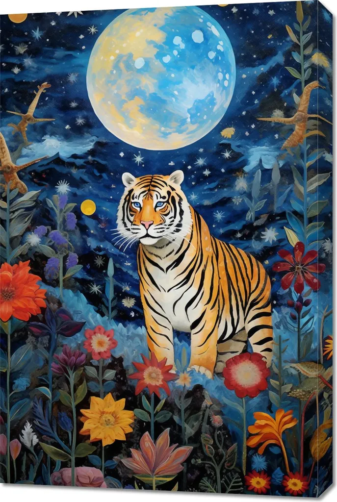 Quadro 60x90 cm Tigre nel giardino delle stelle