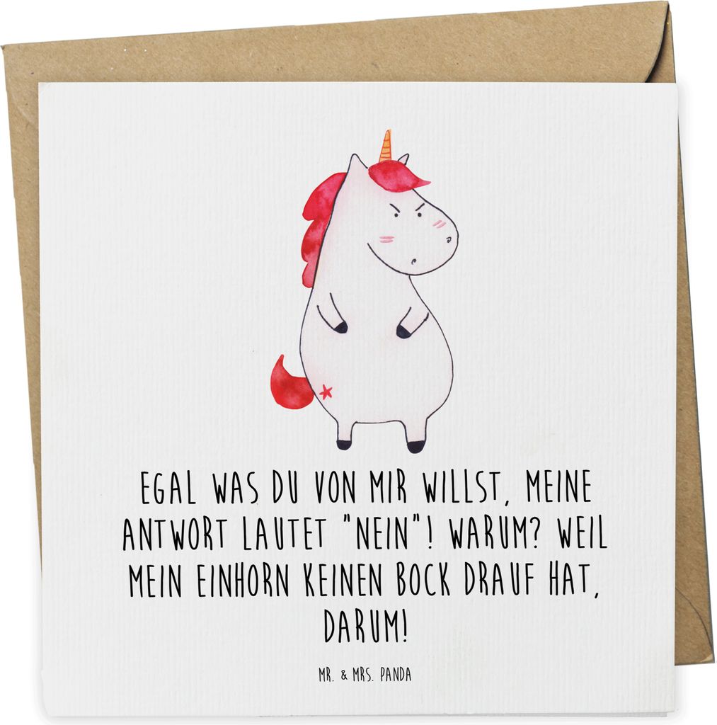 Mr. & Mrs. Panda Klappkarte Einhorn Wut - Weiß - Geschenk, Arbeit, Einhörner, Lustig, anlasskarte, doppelkarte, Realität, Unicorn, Grußkarte, G...