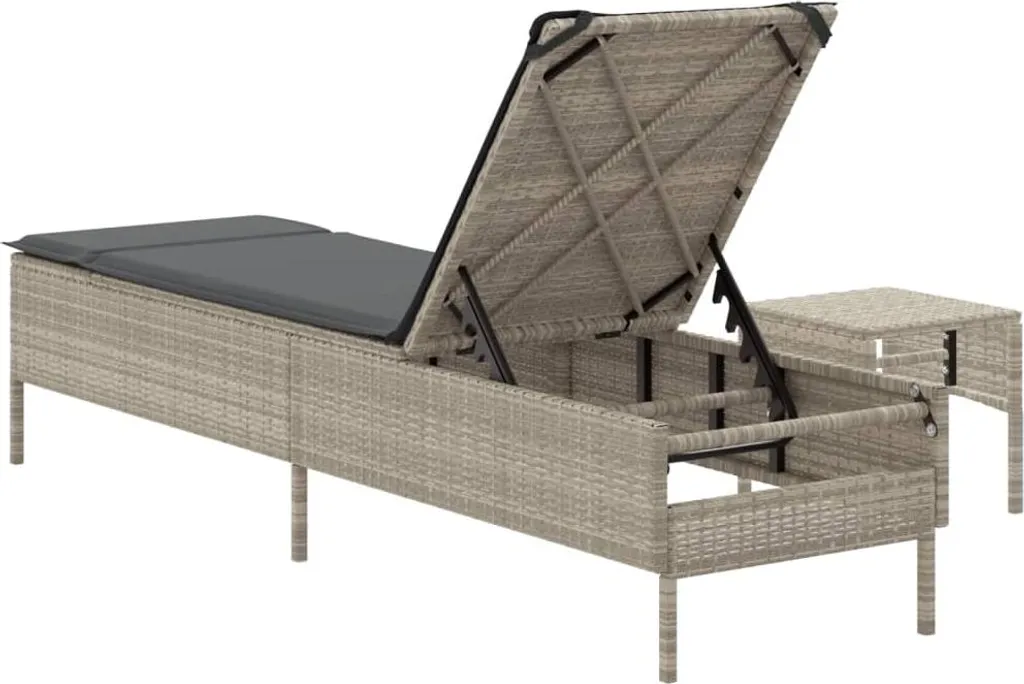 Transat Bain de Soleil en Polyrotin Gris Clair avec Petite Table vidaXL