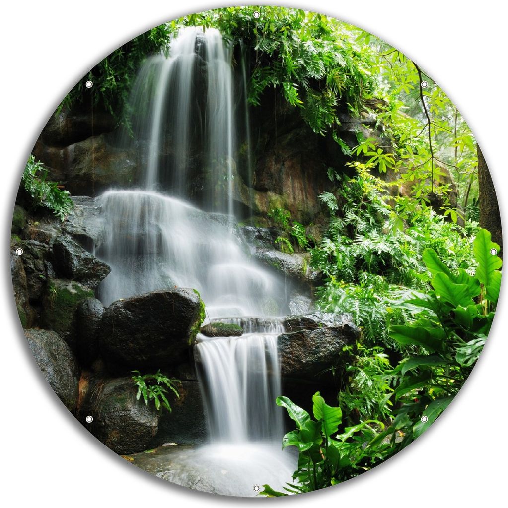 Wallario rundes Outdoor-Poster für Garten oder Balkon, Motiv Sturzbach im Grünen, 60 cm Durchmesser