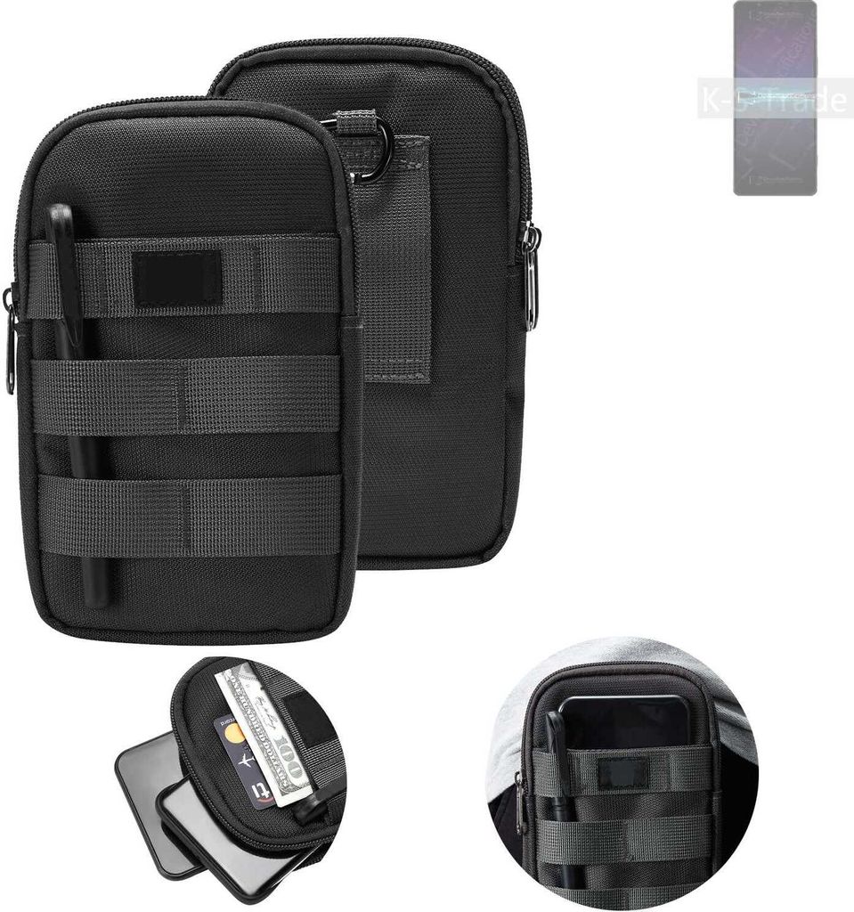 K-S-Trade Holster Gürtel Tasche kompatibel mit Sony Xperia 1 IV Handy Tasche Schutz Hülle dunkel-grau viele Fächer, 1x