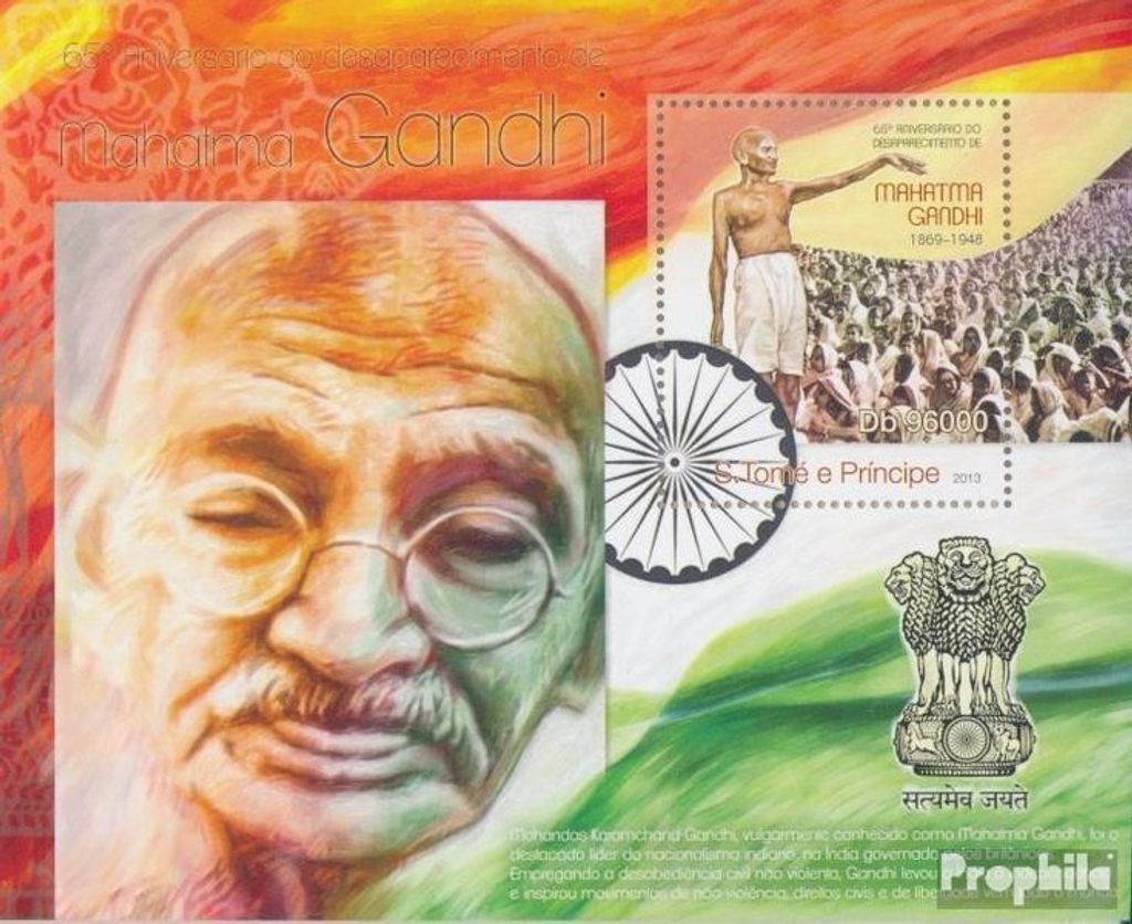 Briefmarken Sao Tome e Principe 2013 Mi Block 860 (kompl. Ausgabe) postfrisch Mahatma Gandhi