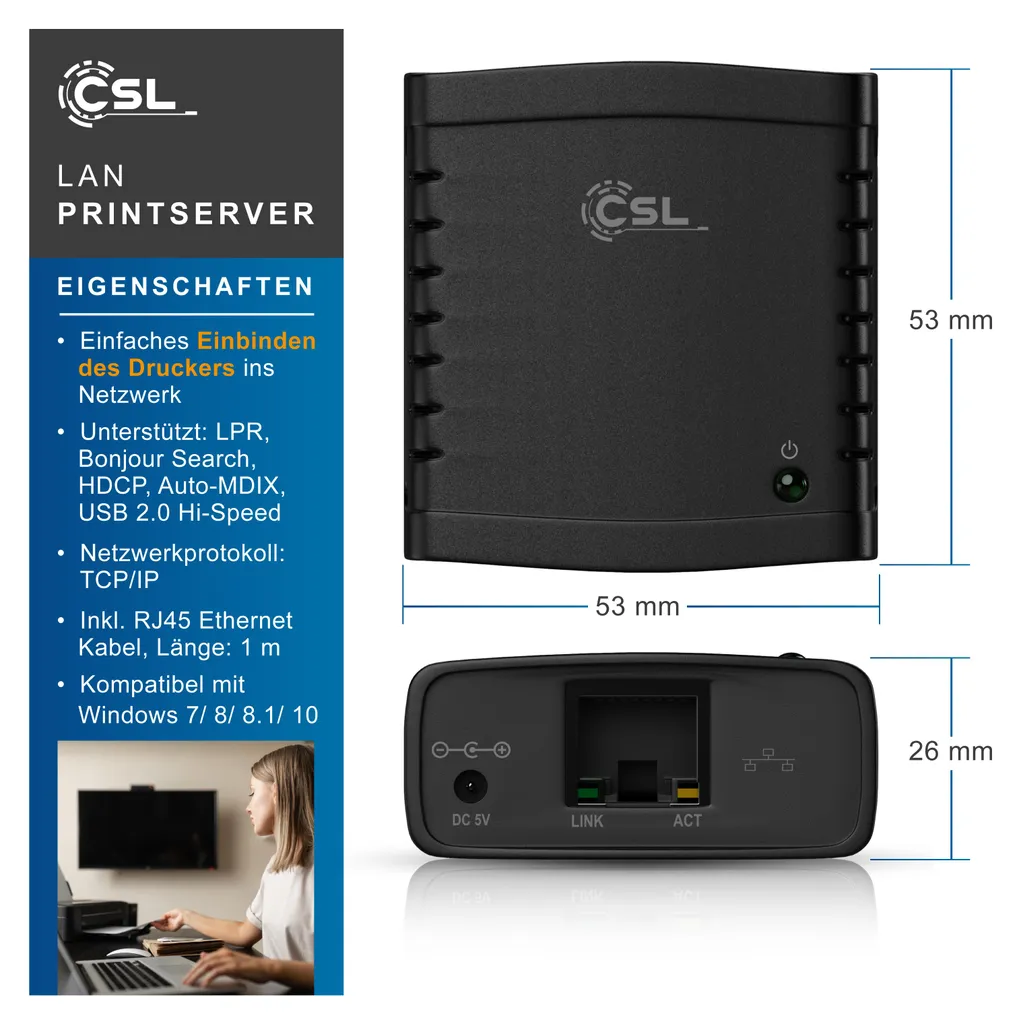 Serveur d'impression USB Fast Ethernet compatible Windows 10 et MacOS