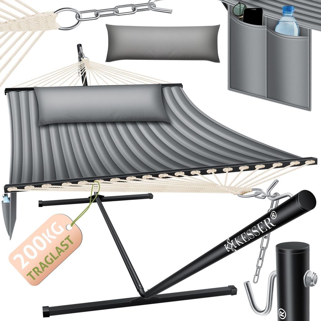 KESSER Hängematte HILL mit Gestell Kissen Doppelhängematte für 2 Personen-Stabiler Rahmen -200kg Belastbarkeit Indoor & Outdoor XXL Hängesess...