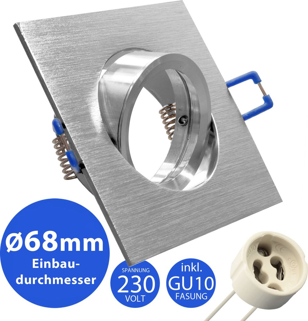 20x MAXKOMFORT Einbaustrahler IP20 mit GU10 Fassung Eckig aluminium gebürstet schwenkbar Einbauspot Einbauleuchte Rahmen Rostfrei Deckenspot Strah...