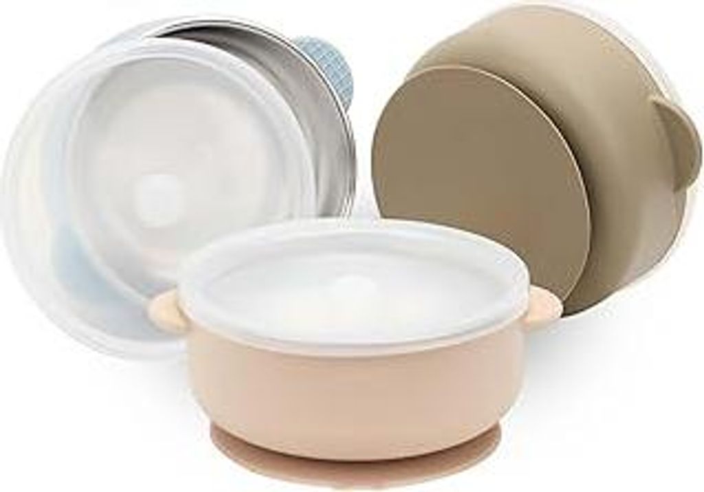 3 Stück Edelstahl Baby Schüssel mit Saugnapf und Deckel, Edelstahl Baby Breischale für Babys Kinder Kleinkinder, Rutschfest Kinderschüssel für...