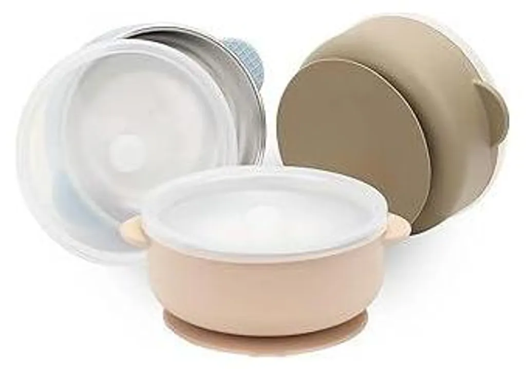 Ciotoline Pappa Acciaio Inox con Ventosa: Set 3 Pezzi per Bimbi e Neonati - 1