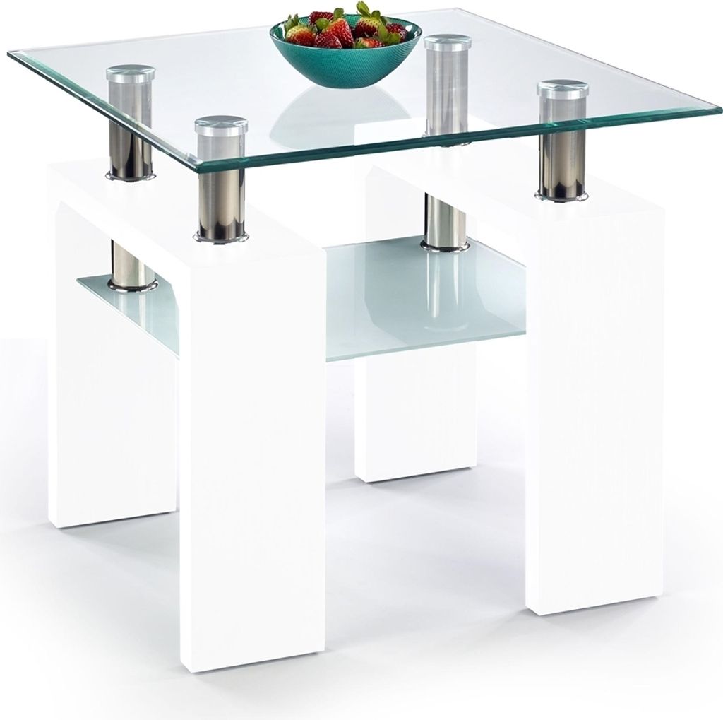 Halmar Glas Konferenztisch Diana h Quadrat - weißer Glanz / transparent / milchig