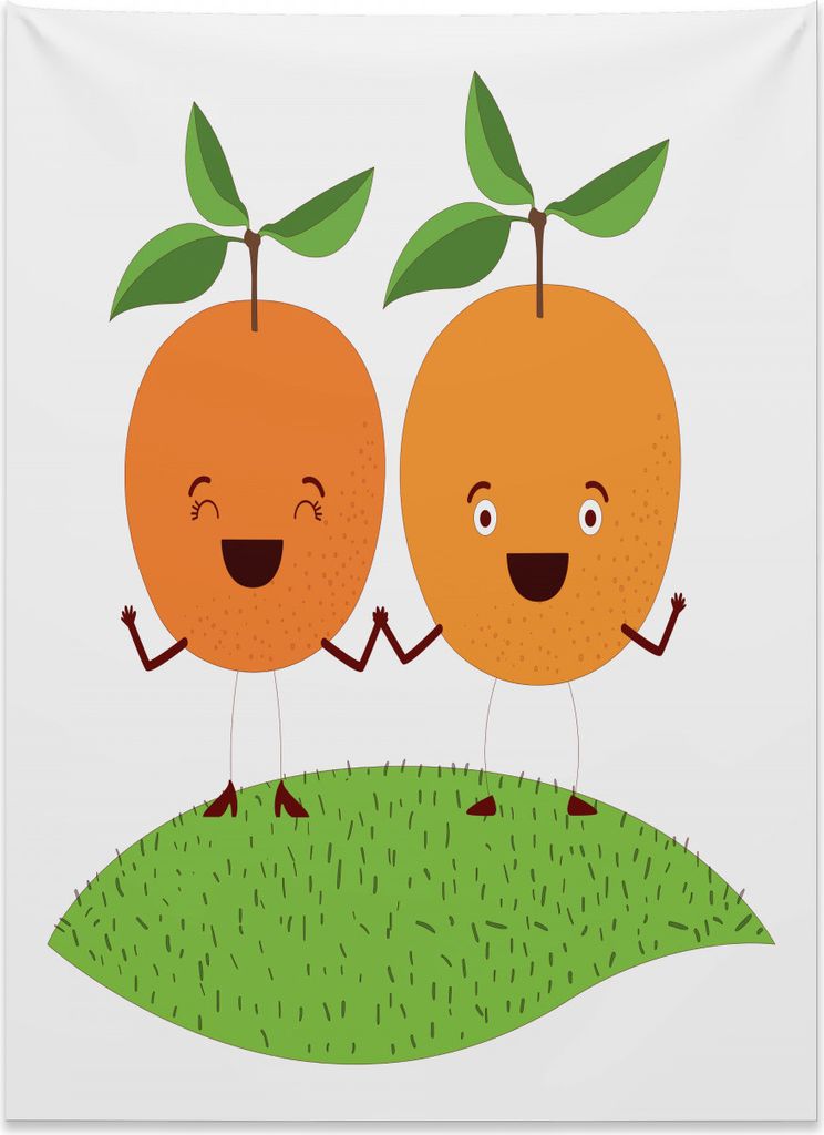 Abakuhaus grün orange Wandteppich, Cartoon Frucht aus Weiches Mikrofaser Stoff Kein Verblassen Klare Farben Waschbar, 110 x 150 cm, Apfelgrün Orange