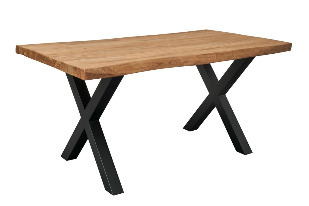 Esstisch 180x90 cm Massivholz Baumkante X-Beine Holztisch Akazienholz