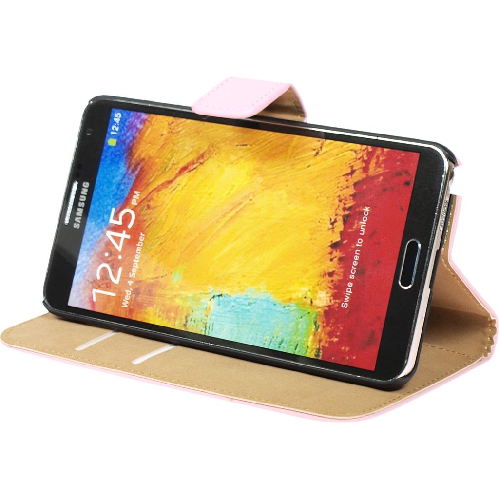 PhoneNatic Kunst-Lederhülle kompatibel mit Samsung Galaxy Note 3 - Wallet rosa + 2 Schutzfolien
