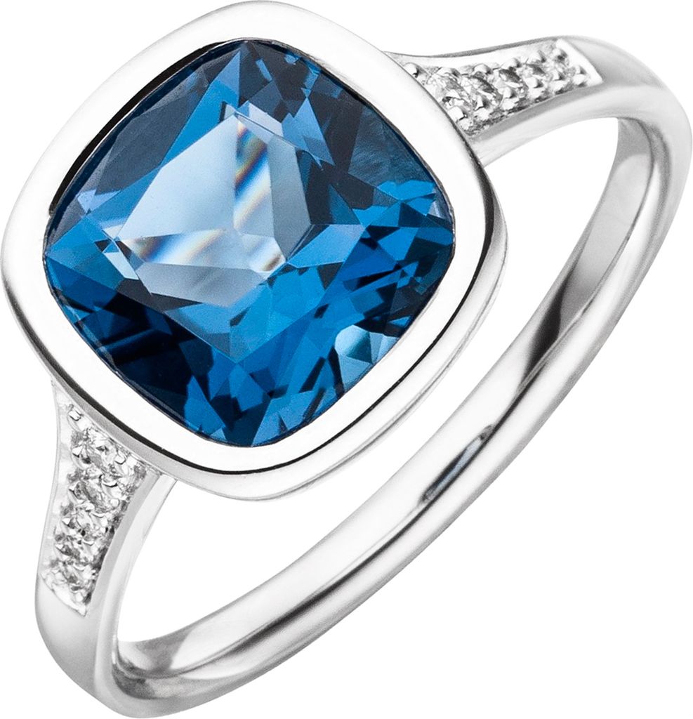 Gr. 60 Damen Ring 585 Weißgold 1 Blautopas 10 Diamanten Brillanten