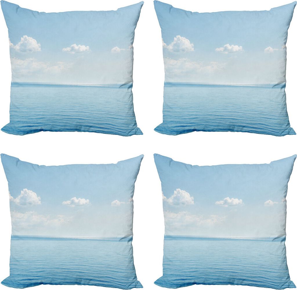 ABAKUHAUS Ozean Kissenbezug Set (4 Stück), tropische Landschaft, Moderner Doppelseitiger Digitaldruck, 50 cm x 50 cm, Blau Weiss