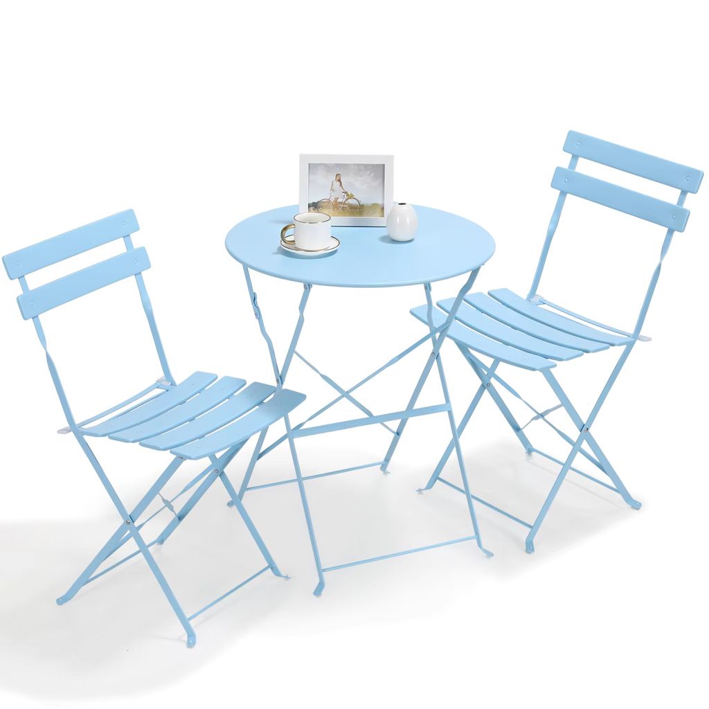 Bistro-Set für 2 Personen - Metall - Gartenset - Mit Bistrostühlen - 3-teilig - Gartentisch - Blau