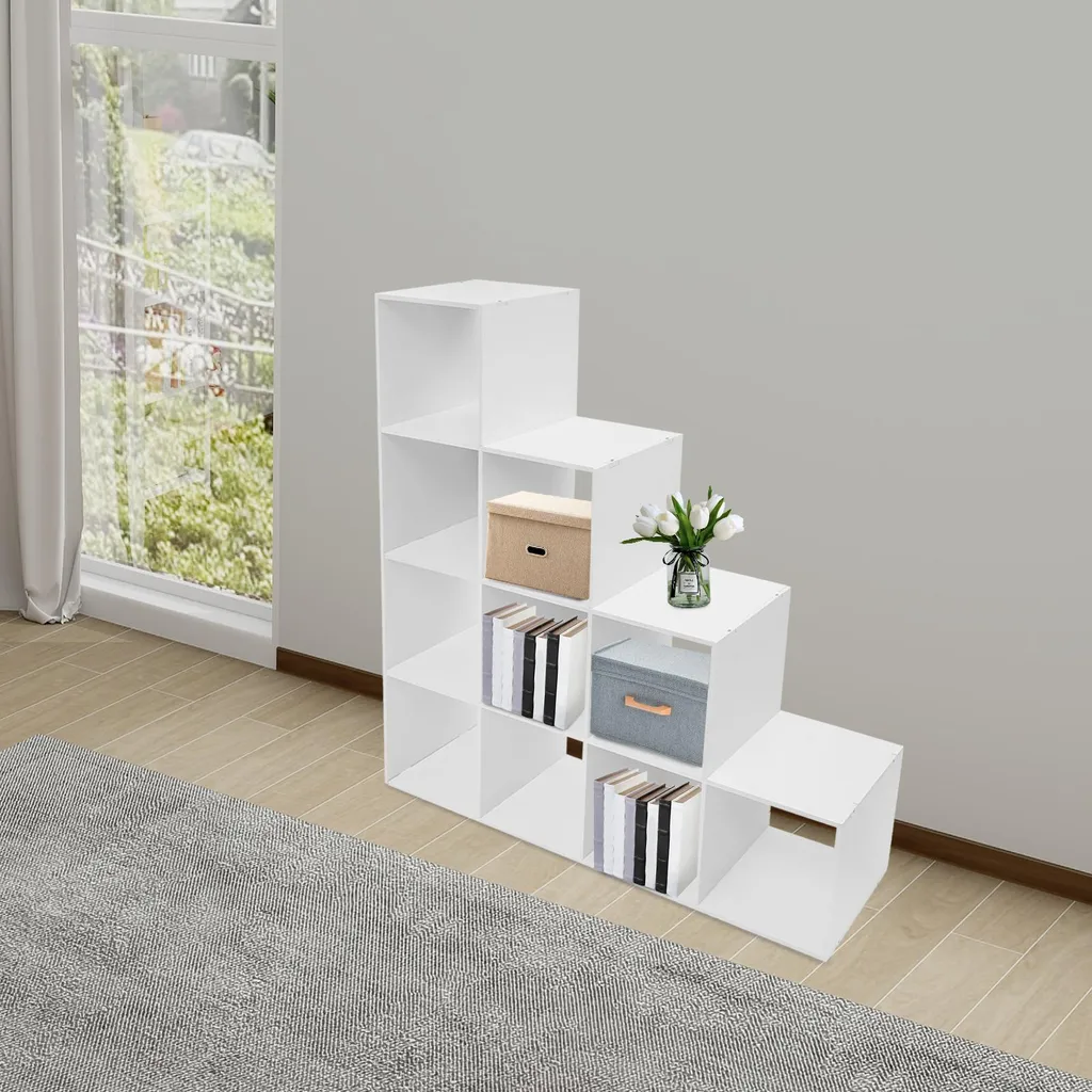 Bibliothèque d'angle blanche 10 cases pour salon et bureau design moderne - 5