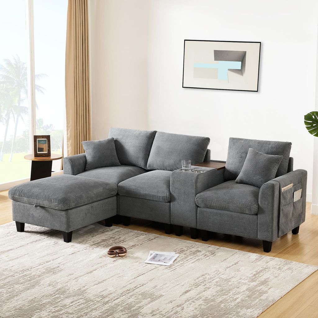 Merax L-Form Ecksofa mit Bettkasten, Konsole, Produktbild 