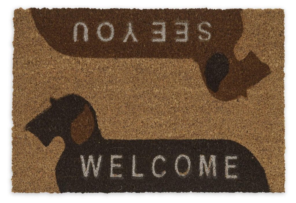 Relaxdays Fußmatte Kokos, Welcome, See You, Hundemotiv, Produktbild 