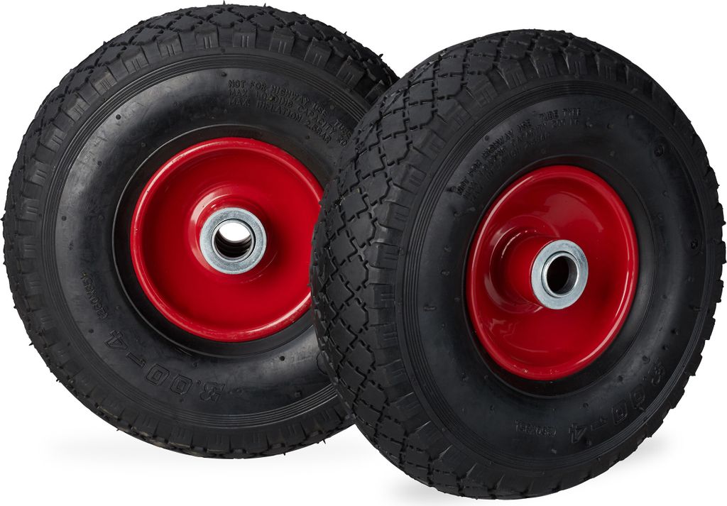 relaxdays 4 x Sackkarrenrad 3.00-4 schwarz-rot