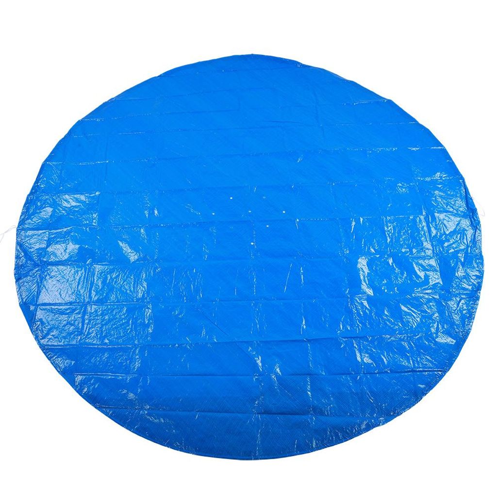 A round blue pool cover is shown from a top-down perspective against a white background.