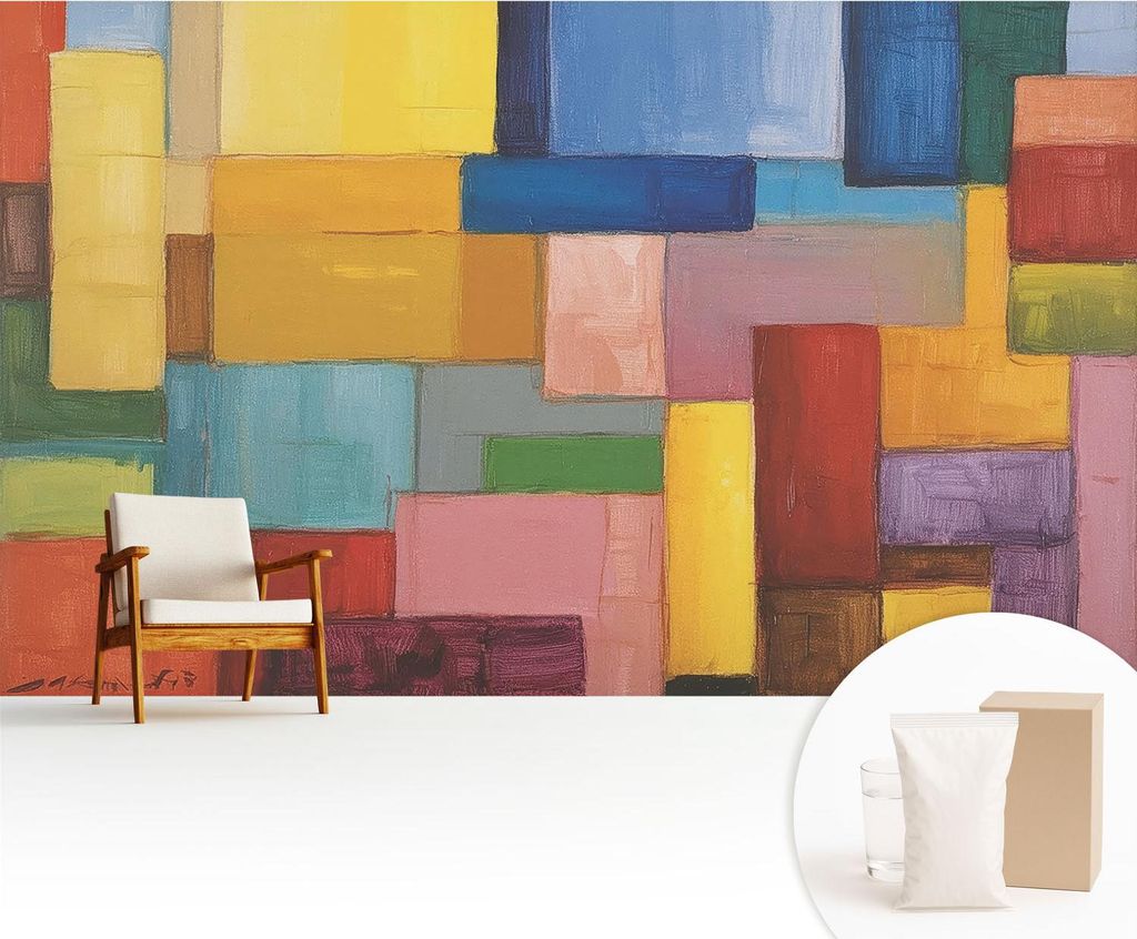 Fototapete - 416x254 cm - Tapete - Wandtapete - Wandbilder - Dekofolie - Tapete Folie - Wand - Dekoration - Wohnzimmer - Farbige Rechtecke