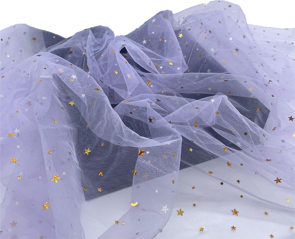 1 Roll Sternmuster Tüll Roll Glitter Trimming Net Garn Geschenkbouquet bloßes Band für Blumenladen-Helles Lila