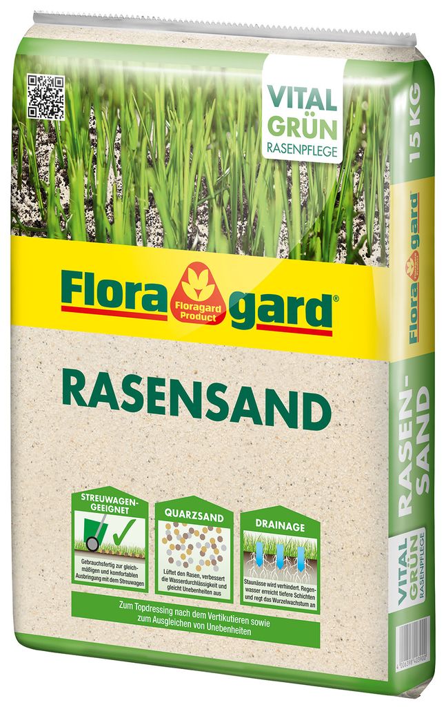 Floragard Rasen-Sand 15 kg für 10 m² - Rasenpflege - zum Lüften schwerer Böden - streuwagenfähig - zum Topdressing nach dem Vertikutieren - zu...