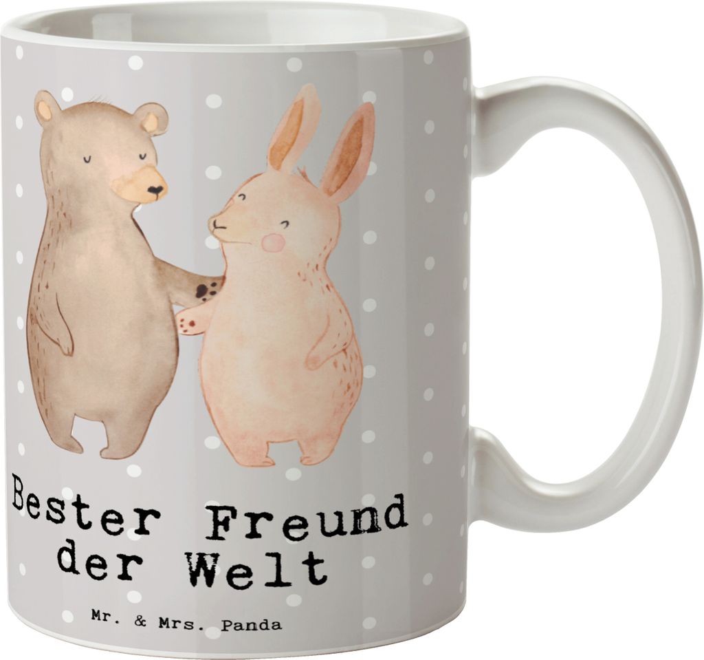 Mr. & Mrs. Panda Kaffeebecher Hase Bester Freund der Welt - Grau Pastell - Geschenk, Herz, Tasse, Geschenkidee, Bro, Keramiktasse, Liebe, Keramikbe...