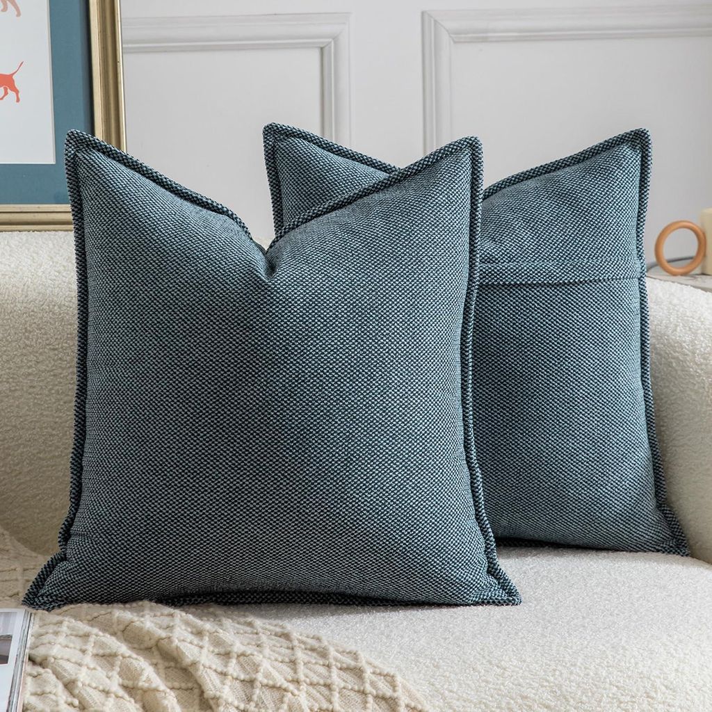 Set mit 2 dekorativen blauen Chenille-Kissenbezügen, weiche, neutrale Dekokissen für Sofa, Boho-Akzent-Kissenbezüge für Schlafzimmer, Wohnzimme...