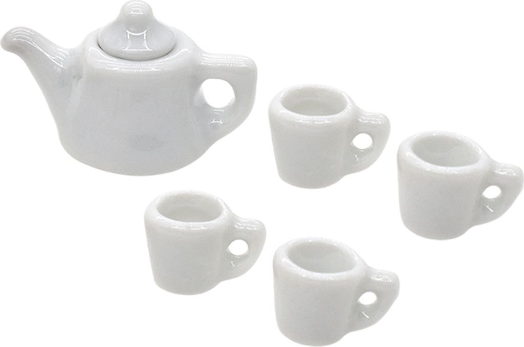5pcs Miniature -Tee -Set realistisch wunderschön kleine hohe Simulation glatte dekorative leichte 1:12 winzig-Weiß
