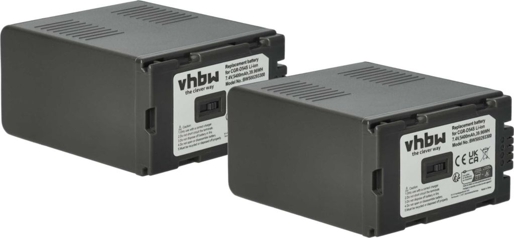 vhbw 2x Akku kompatibel mit Panasonic AG-HVX201, NV-DA1, NV-DS1, NV-DA1B, AG-HVX201AE, HDC-Z1000 Videokamera Camcorder (5400 mAh, 7,4 V, Li-Ion)