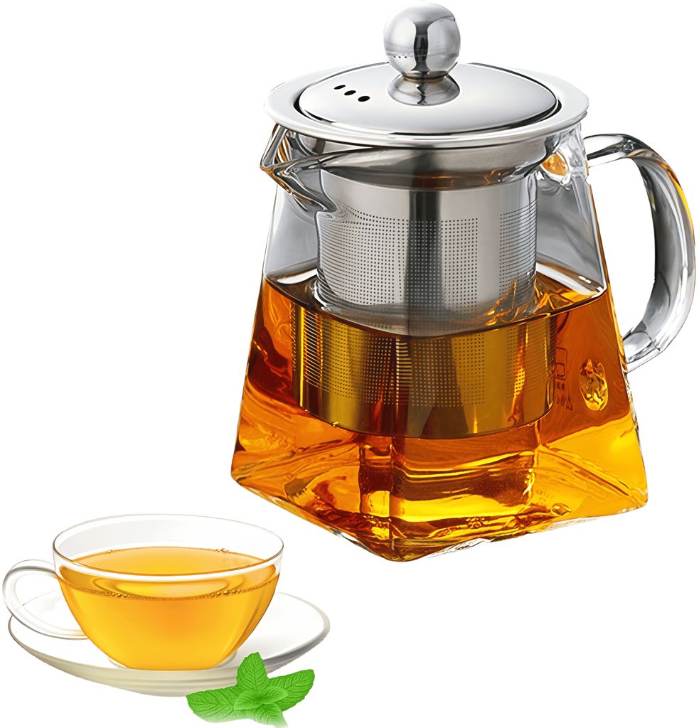 Teekanne Glas Teebereiter mit Edelstahlsieb, Produktbild 
