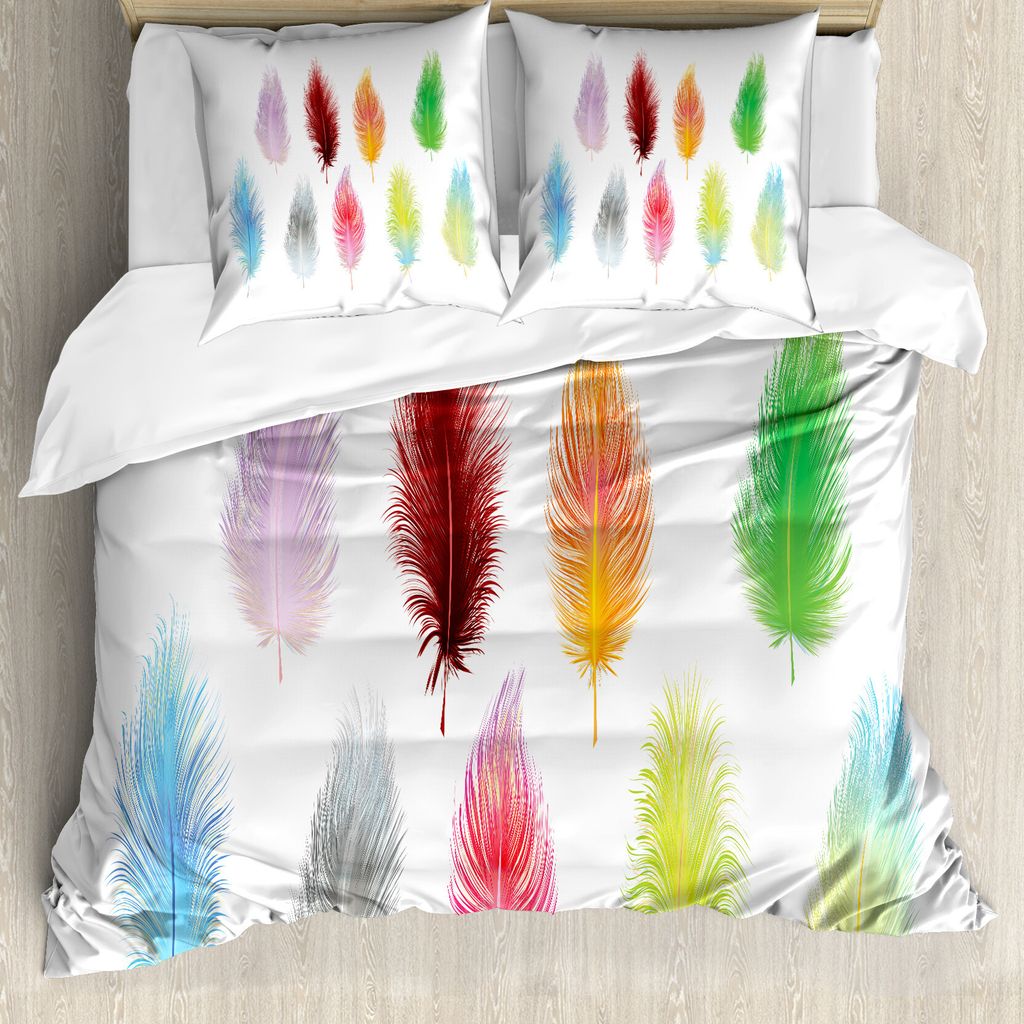 ABAKUHAUS Feder Bettbezug Set für Einzelbetten, Bohemian Bunte Fluff, Milbensicher Allergiker geeignet mit Kissenbezug, 200 cm x 200 cm - 80 x 80 ...