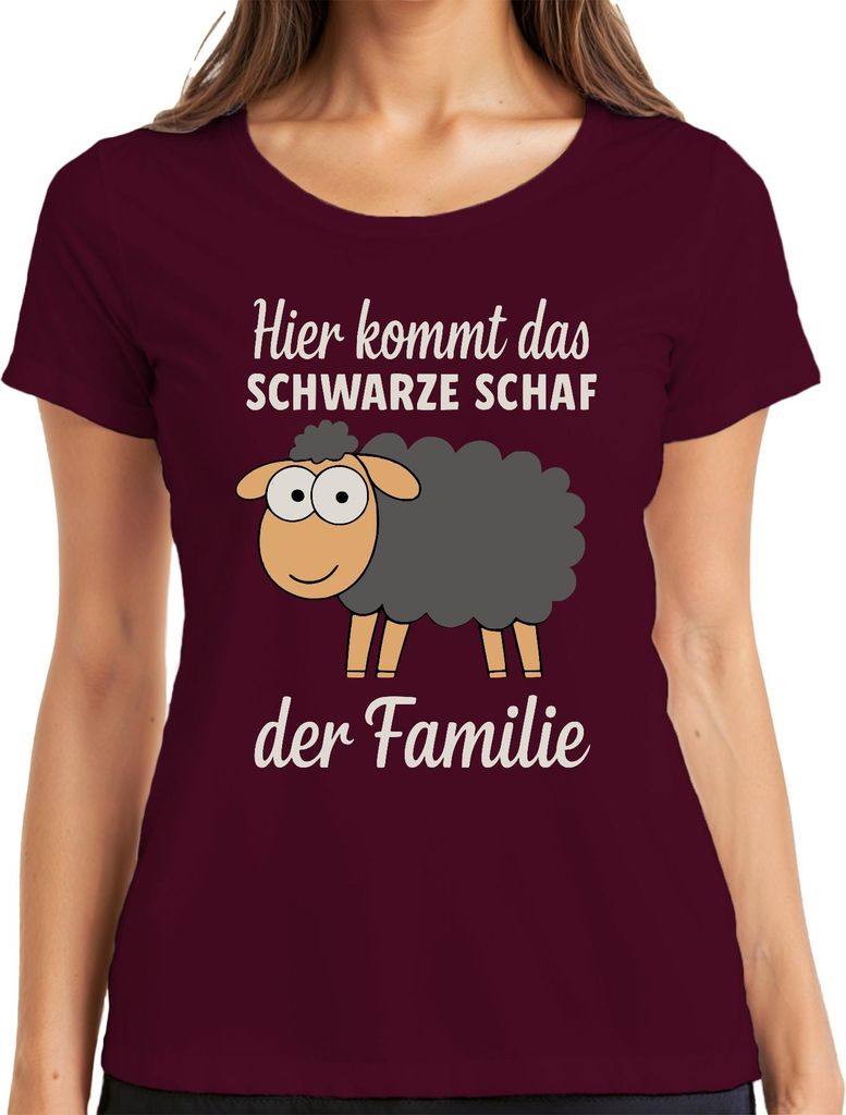 Hier kommt das schwarze Schaf der Familie lustiger Statement Spruch Damen T-Shirt, Burgundy, 3XL