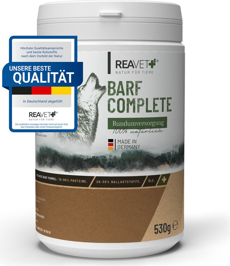 REAVET Barf Complete Hund Pulver 530g - Barfen für Hunde, Barf Zusatz Komplett, Mineralien & Vitamine, Barf Hund