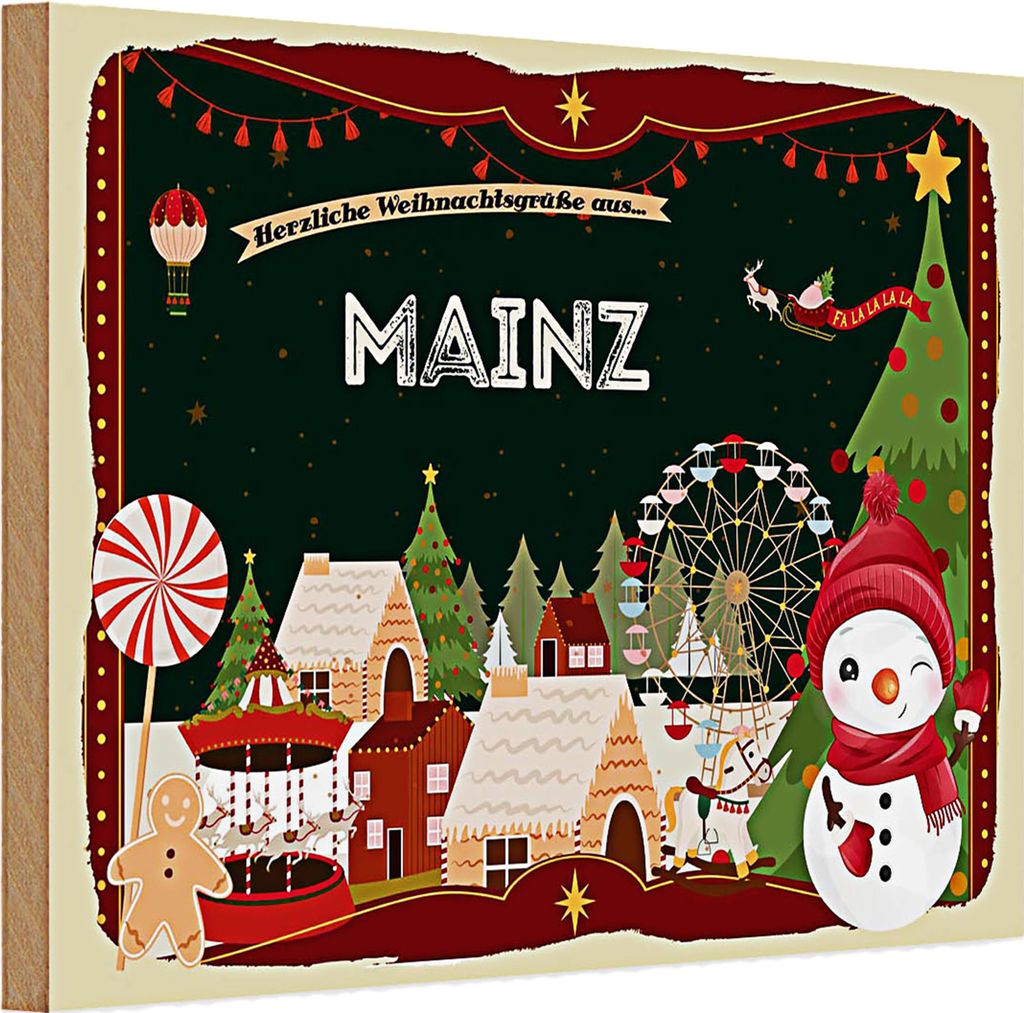 Holzschild Weihnachten Grüße MAINZ FEST 30x20cm