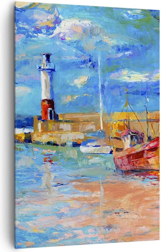 Bild auf Leinwand - Leinwandbild - Einteilig - Leuchtturm Meer - 80x120cm - Wand Bild - Wanddeko - Wandbilder - Leinwanddruck - Kunstdruck - Wandde...